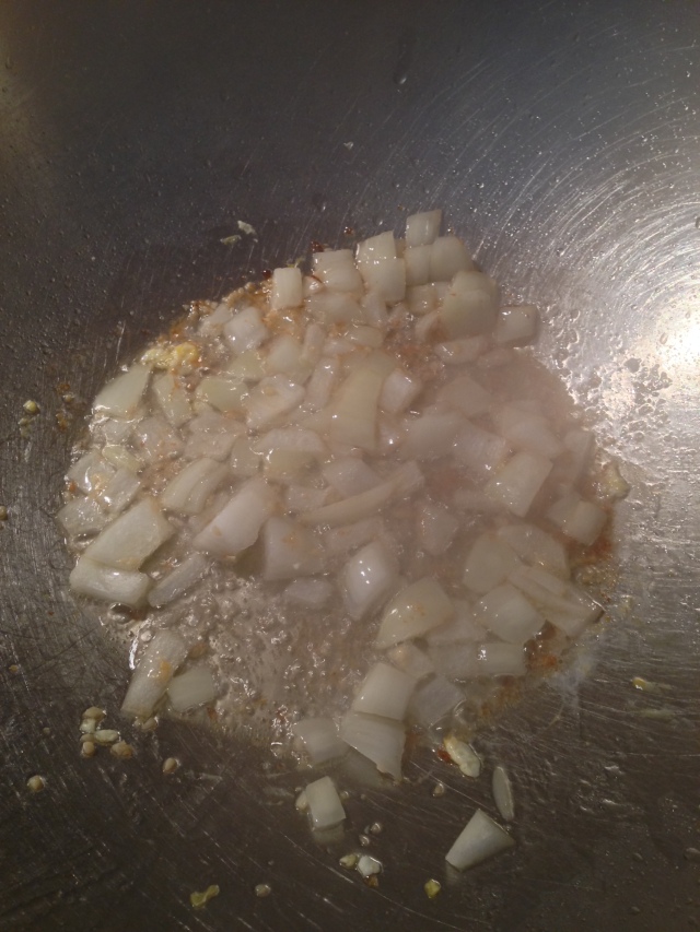The onion and garlic cooking.